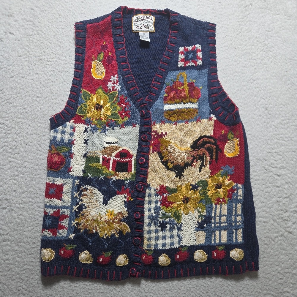 Vintage Heirloom Collectible Farm Sunflowers Sweater Vest Size Medium Womens